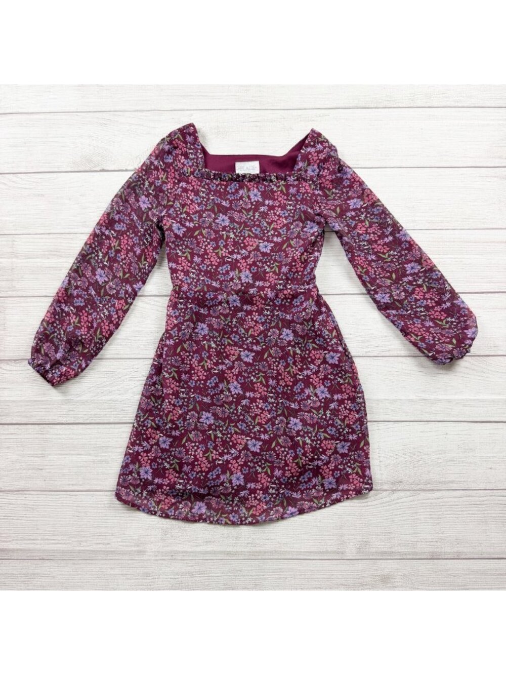 The Children's Place Girls Floral Long Sleeve Burgundy Dress 8